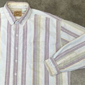 Vintage St Johns Bay Button Up Brushpopper Pastel Striped Heavyweight Flannel
